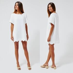 NWT Lisa Marie Fernandez Scalloped Waffle-Knit Short Sleeve White Mini Dress